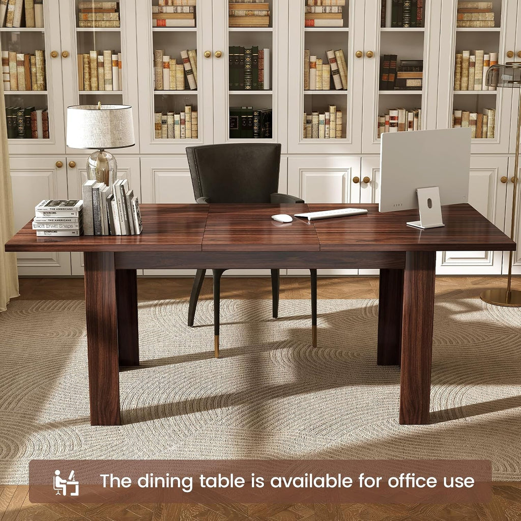 Miereirl 59'–77' Extendable Farmhouse Dining Table for 6–8, Space-Saving Rectangular Kitchen Table with Easy Pull-Out Extension for Family Meals, Work & Everyday Use (Walnut)