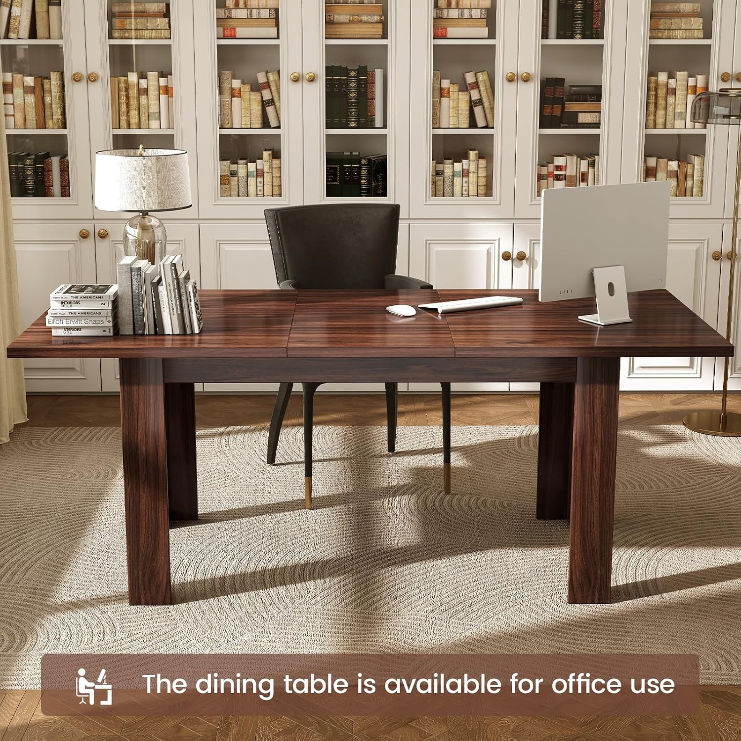 Miereirl 59'–77' Extendable Farmhouse Dining Table for 6–8, Space-Saving Rectangular Kitchen Table with Easy Pull-Out Extension for Family Meals, Work & Everyday Use (Walnut)