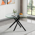 47.25' Round Dining Table for 6, Modern Clear Glass Kitchen Table for 6 with Black X Metal Legs, Contemporary Small Circle Dining Room Leisure Tables for Kitchen Apartment