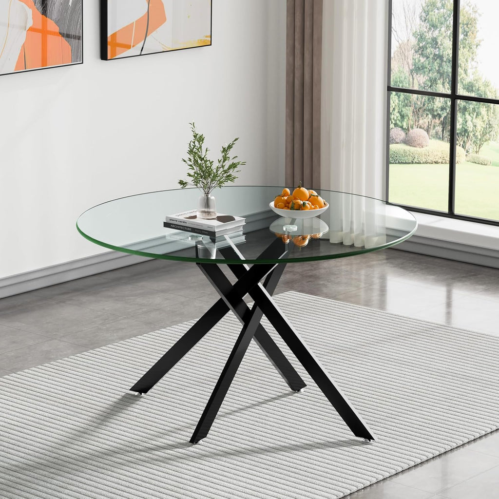 HomVent 3 Piece Round Glass Dining Table Set, Tempered Glass Dinner Table Set for 2 Kitchen Table Set with 2 Velvet Upholstered Chairs for Kitchen Dining Room