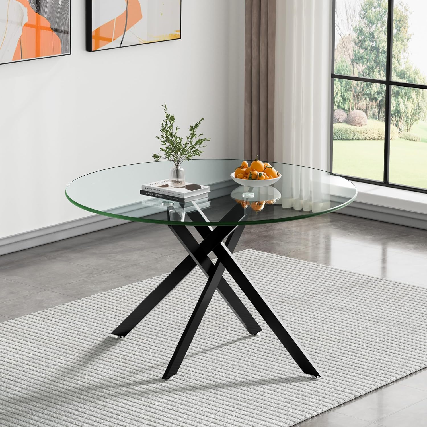 HomVent 3 Piece Round Glass Dining Table Set, Tempered Glass Dinner Table Set for 2 Kitchen Table Set with 2 Velvet Upholstered Chairs for Kitchen Dining Room