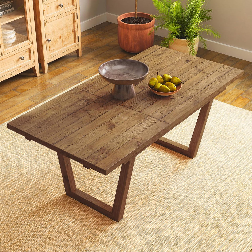 55-70.5' Extendable Dining Table Pine Expandable Dining Room Table for 4 6 8 People Large Rectangle Table Space Saving for Dining Room Living Room Home Office，Walnut