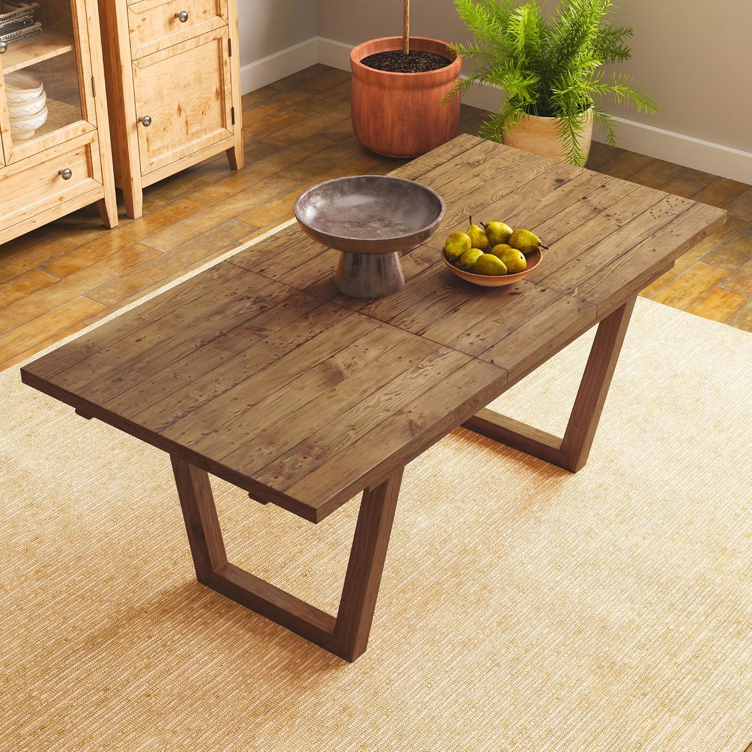 55-70.5' Extendable Dining Table Pine Expandable Dining Room Table for 4 6 8 People Large Rectangle Table Space Saving for Dining Room Living Room Home Office，Walnut