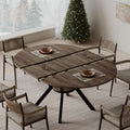 42'-58' Extendable Round Dining Table for 4-6, Kitchen Oval Table with Hidden Leaves & Storage Shelf, Space Saving Modern Design with Sturdy Metal Legs for Kitchen, Dining Room & Small Apartments