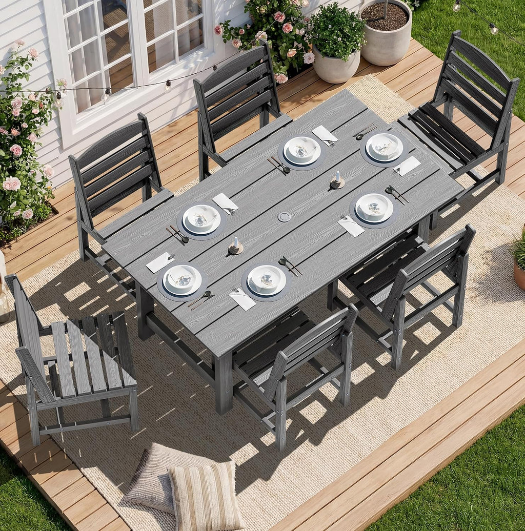 SERWALL Patio Dining Sets for 10 Person, HDPE Dining Set with 2 Tables, 8 Armless Chairs and 2 Armed Dining Chairs, Gray