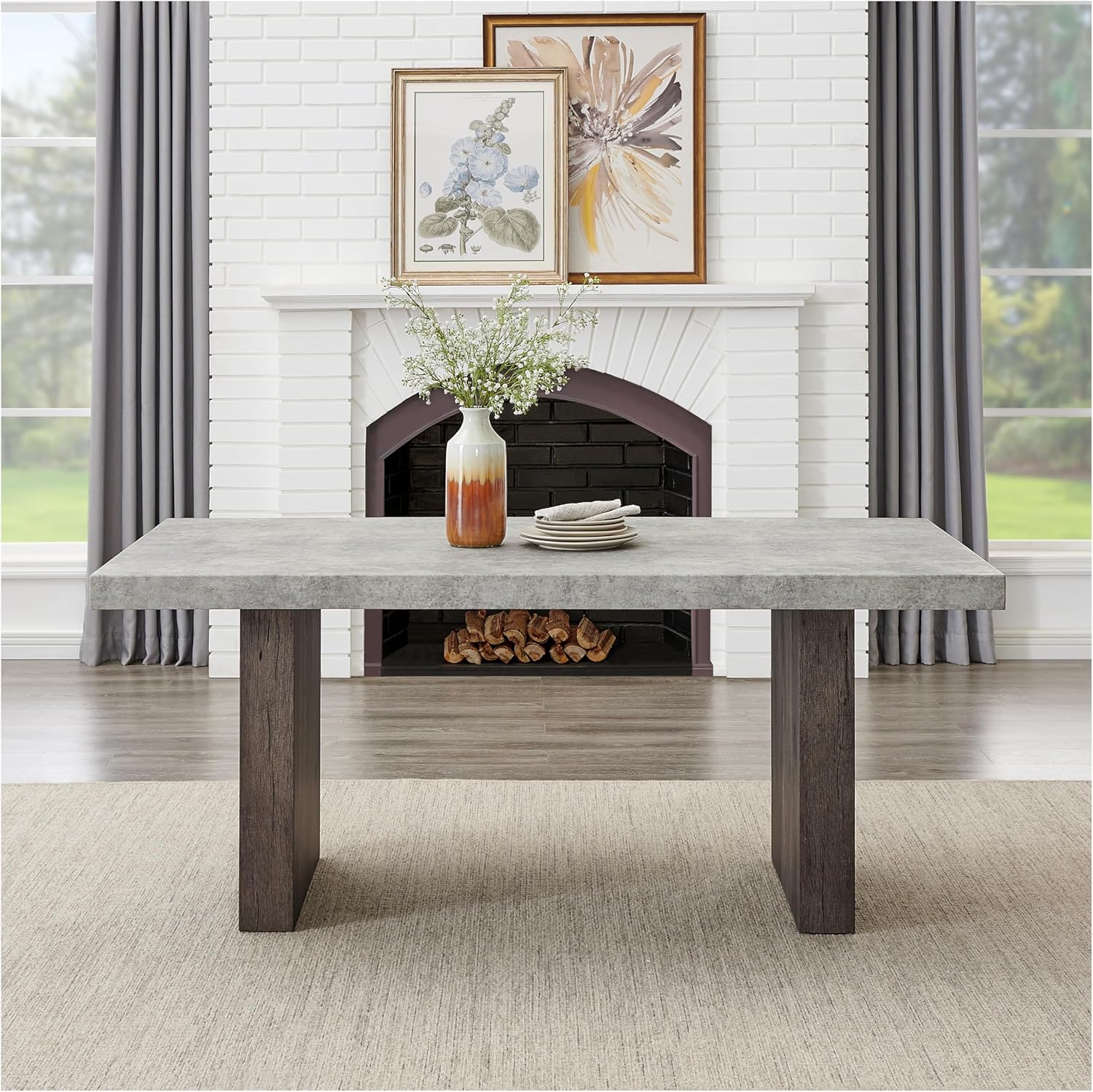 Roundhill Furniture Sorlen Modern 72' Dining Table with 3D Faux Concrete Top