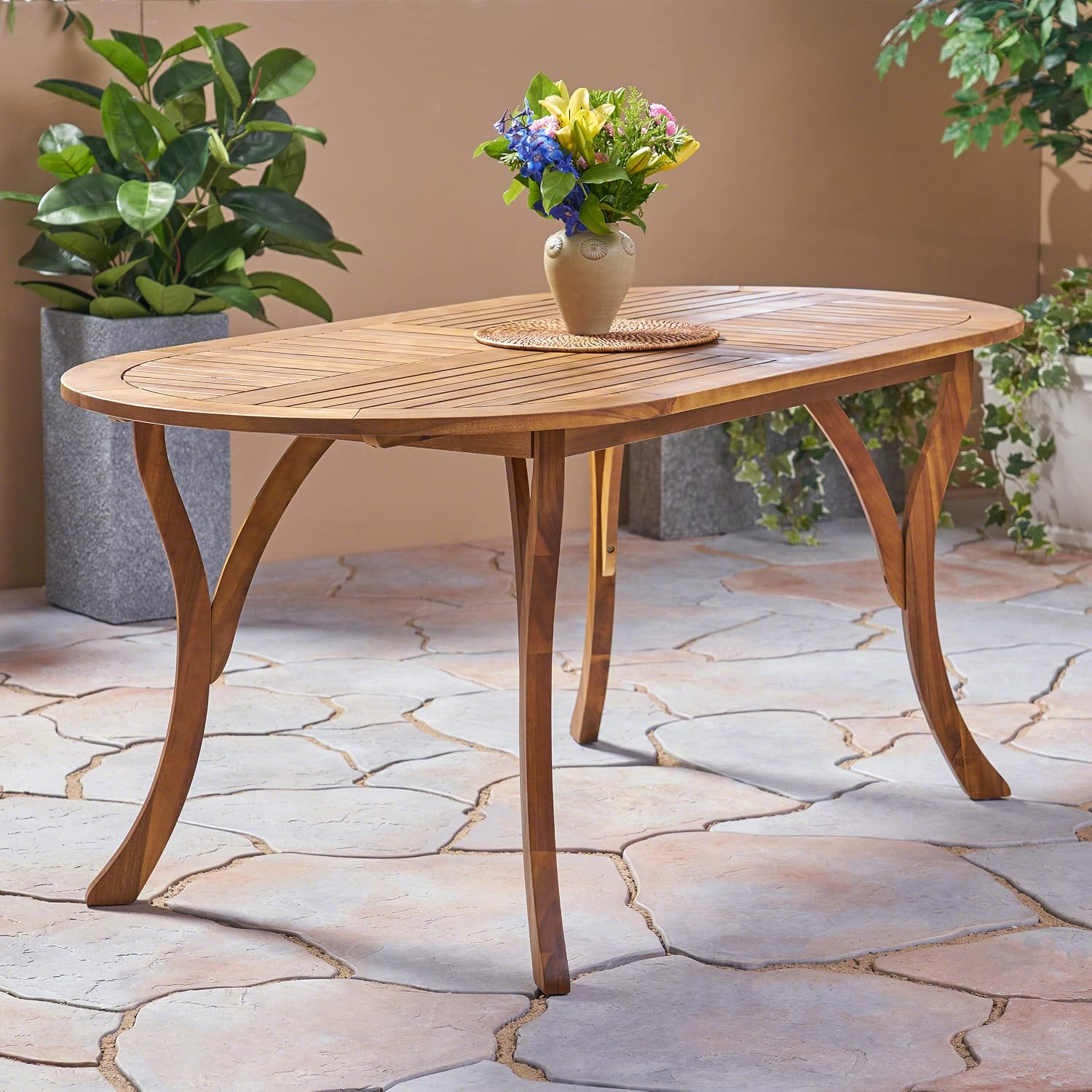 Christopher Knight Home Baia Outdoor 70' Oval Acacia Wood Dining Table, Teak