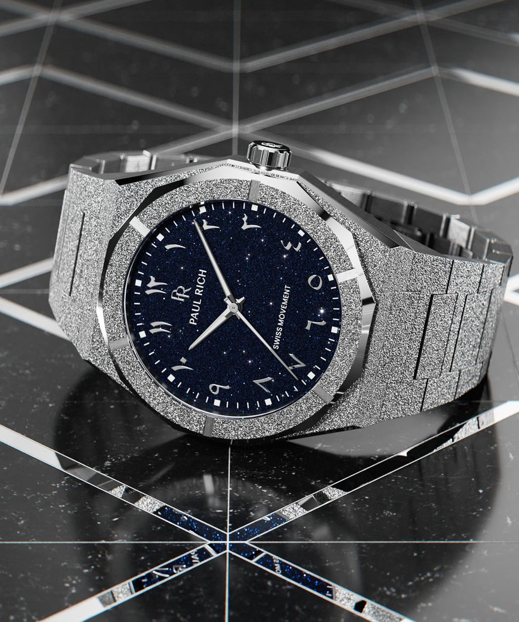 Paul Rich Men's Luxury Stainless Steel Watch - Rugged & Stylish Timepiece for Business, Gift, or Graduation - Fancy Analog Water Resistant Wrist Watch for Him - Frosted Star Dust II Arabic Dial
