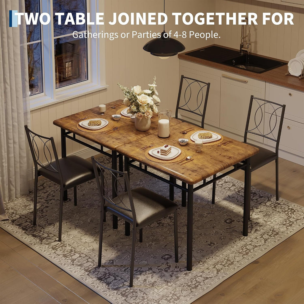 Garvee Dining Table Set for 2, Small Kitchen Table with Upholstered Chairs, Farmhouse Wood Dining Table Chairs for Kitchen Room, Small Spaces, Apartment, Brown