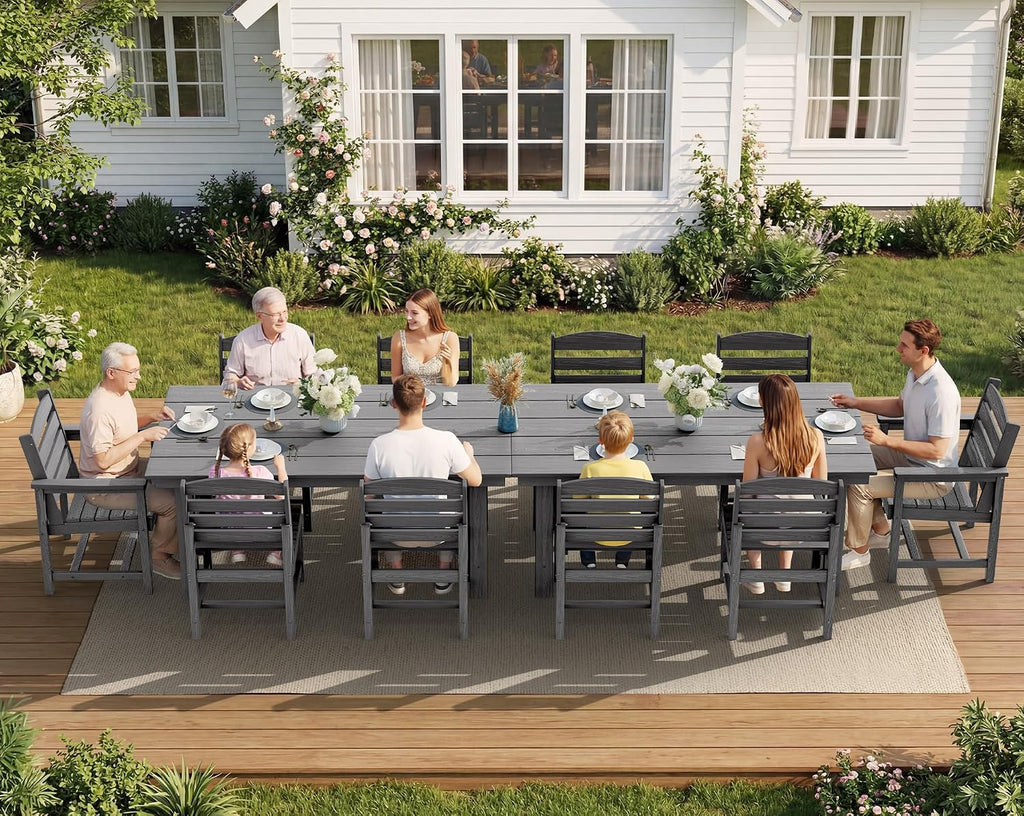 SERWALL Patio Dining Sets for 6 Person, HDPE Dining Set with 6 Armless Chairs, Gray