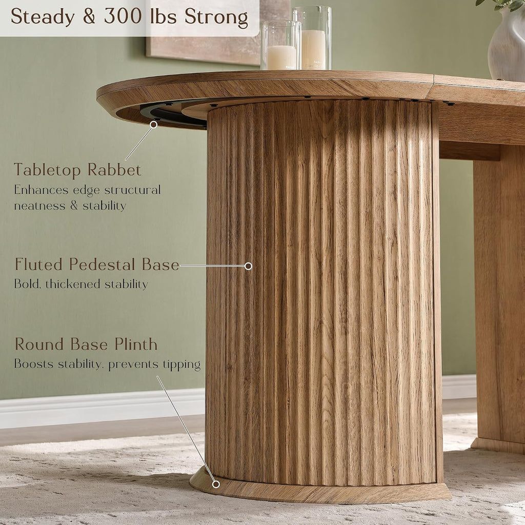 T4TREAM 63' Fluted Oval Dining Table for 4-6, Mid-Century Modern Kitchen Table with Thickened Edge & Semi-Cylindrical Base, Wood Table for Dining Room/Kitchen/Home Office, Natural Oak (Table Only)
