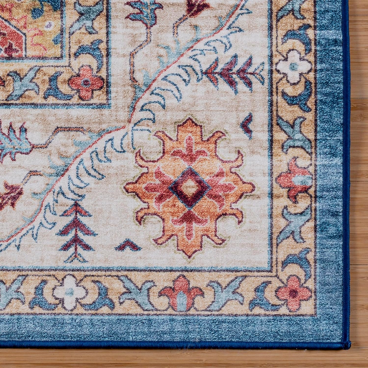 Gertmenian Indoor Boho Accent Rug - 3x5 Small, Non Slip, Super Strong, Ideal for High Traffic Areas in Bedroom, Living Room, Kitchen - Cullen, Blue/Tan, 28930
