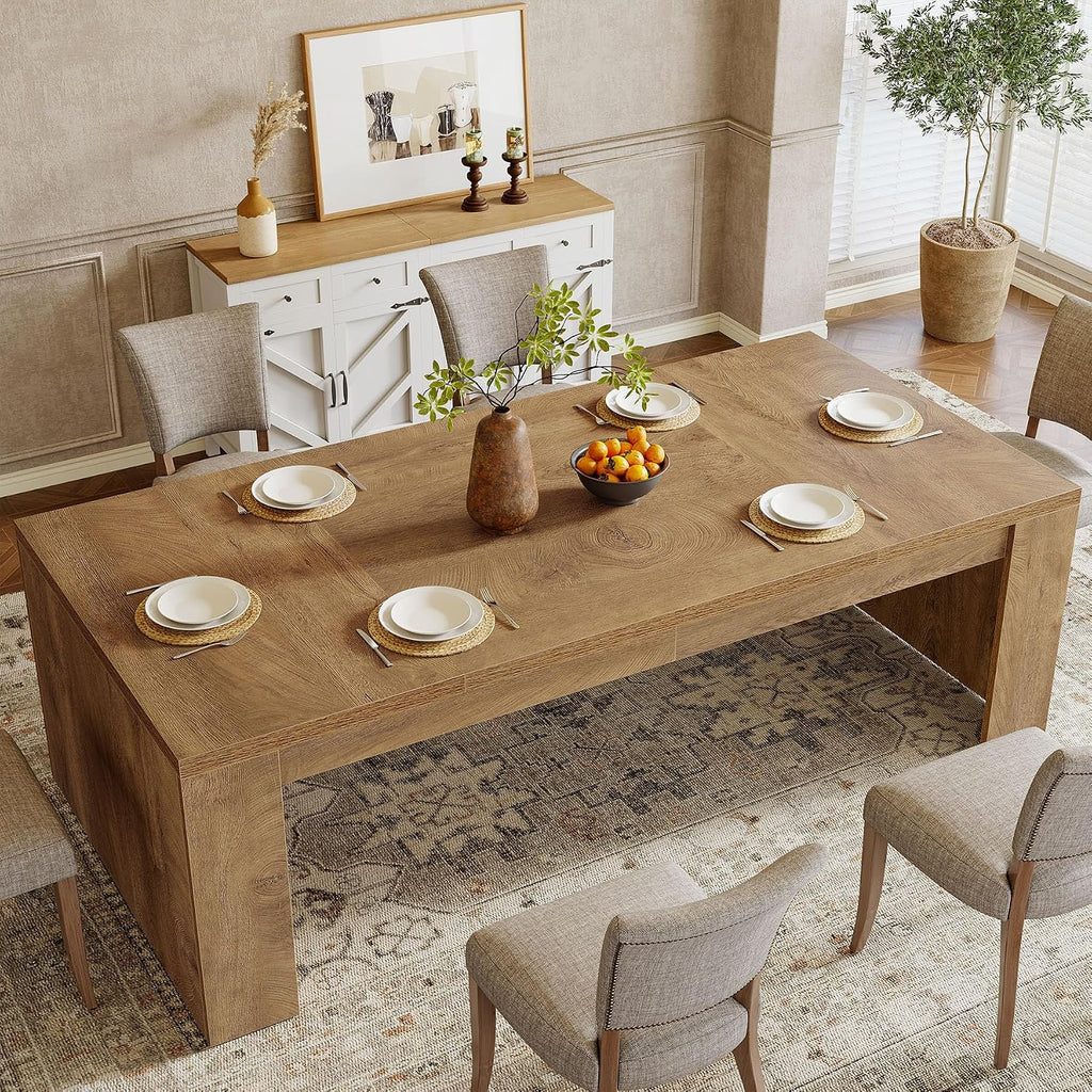 Tribesigns Large Dining Table for 6-8 People, 70.9' Rustic Wooden Kitchen Dinner Table, Rectangle Dining Table with Sturdy Frame for Kitchen, Dining Room, Brown