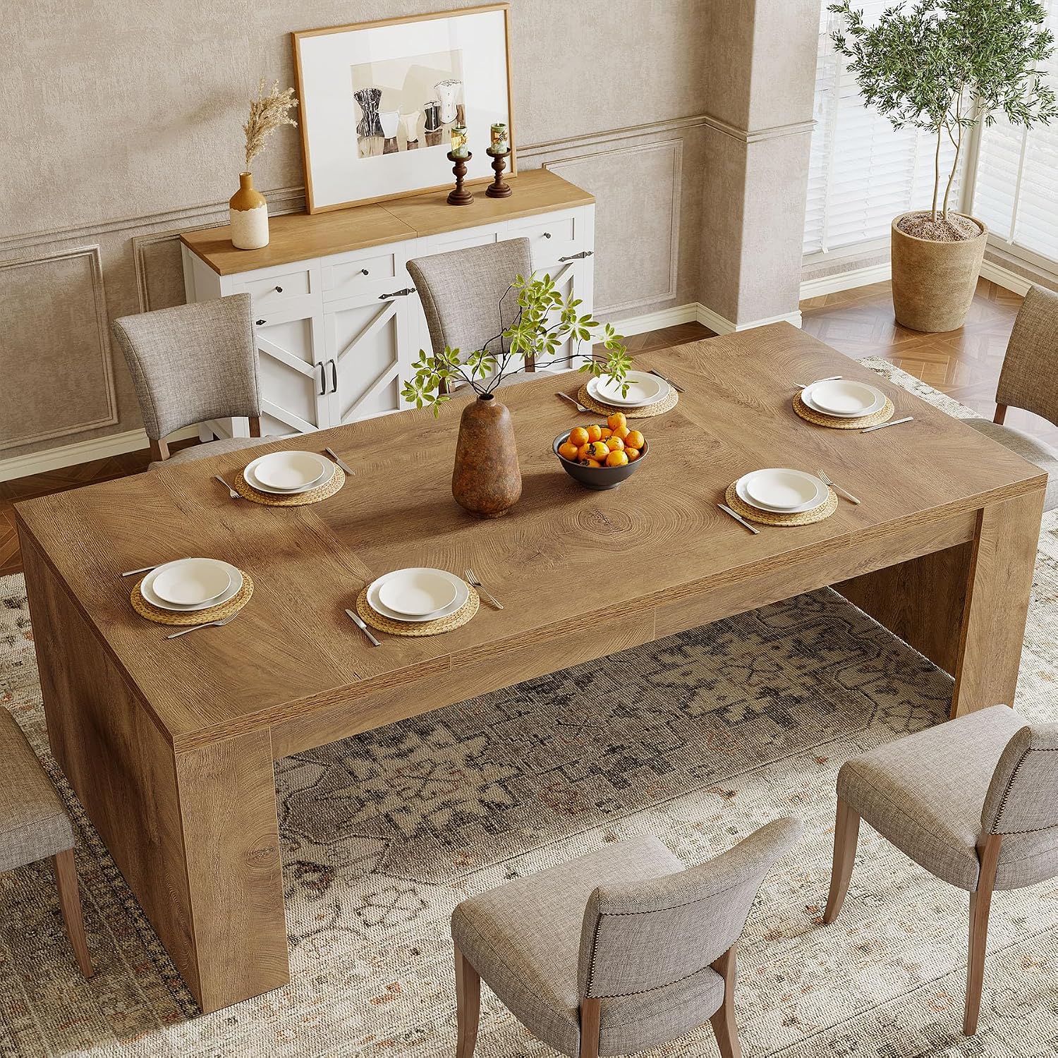 Tribesigns Large Dining Table for 6-8 People, 70.9' Rustic Wooden Kitchen Dinner Table, Rectangle Dining Table with Sturdy Frame for Kitchen, Dining Room, Brown