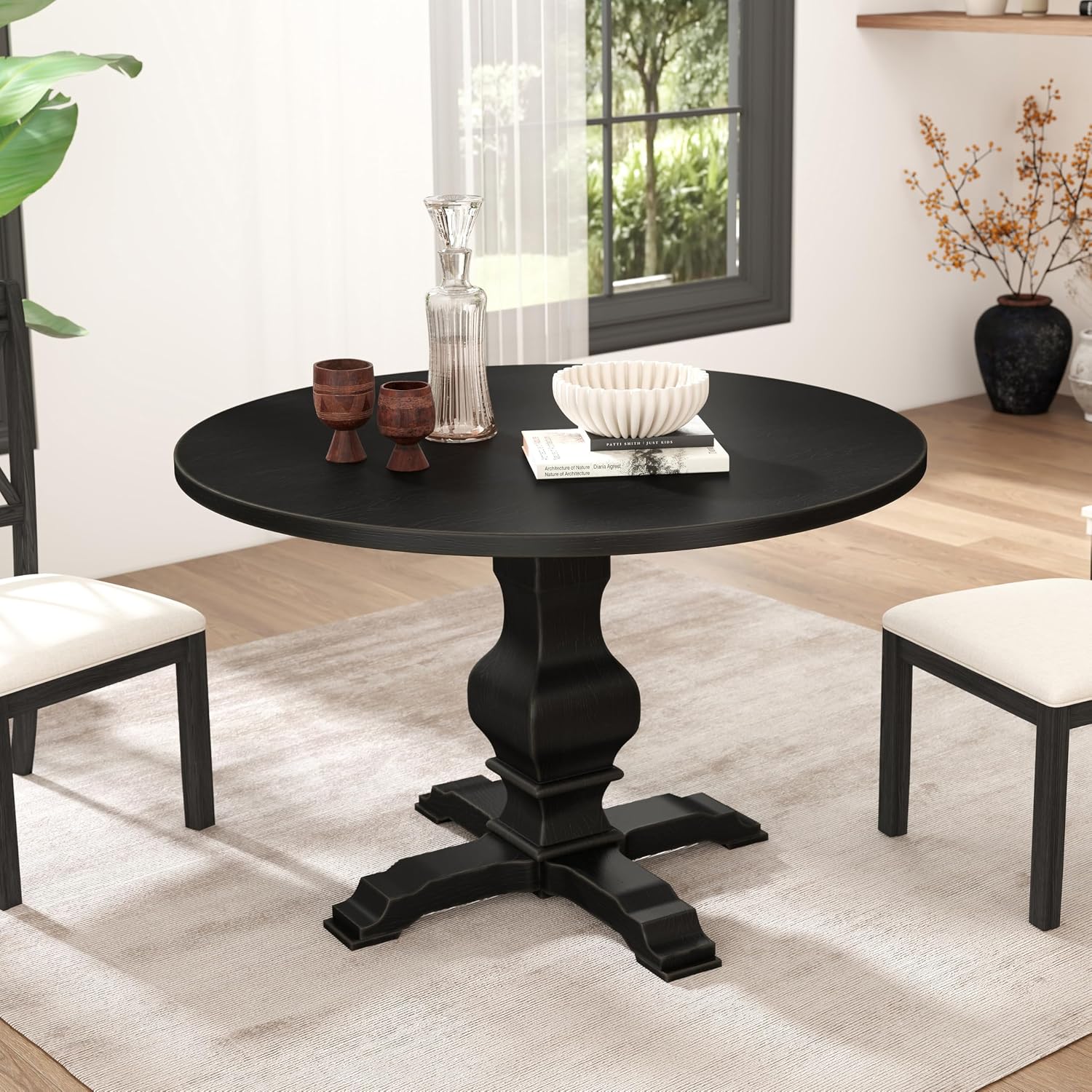 Roundhill Furniture Havre Pedestal Base Round Dining Table, Black