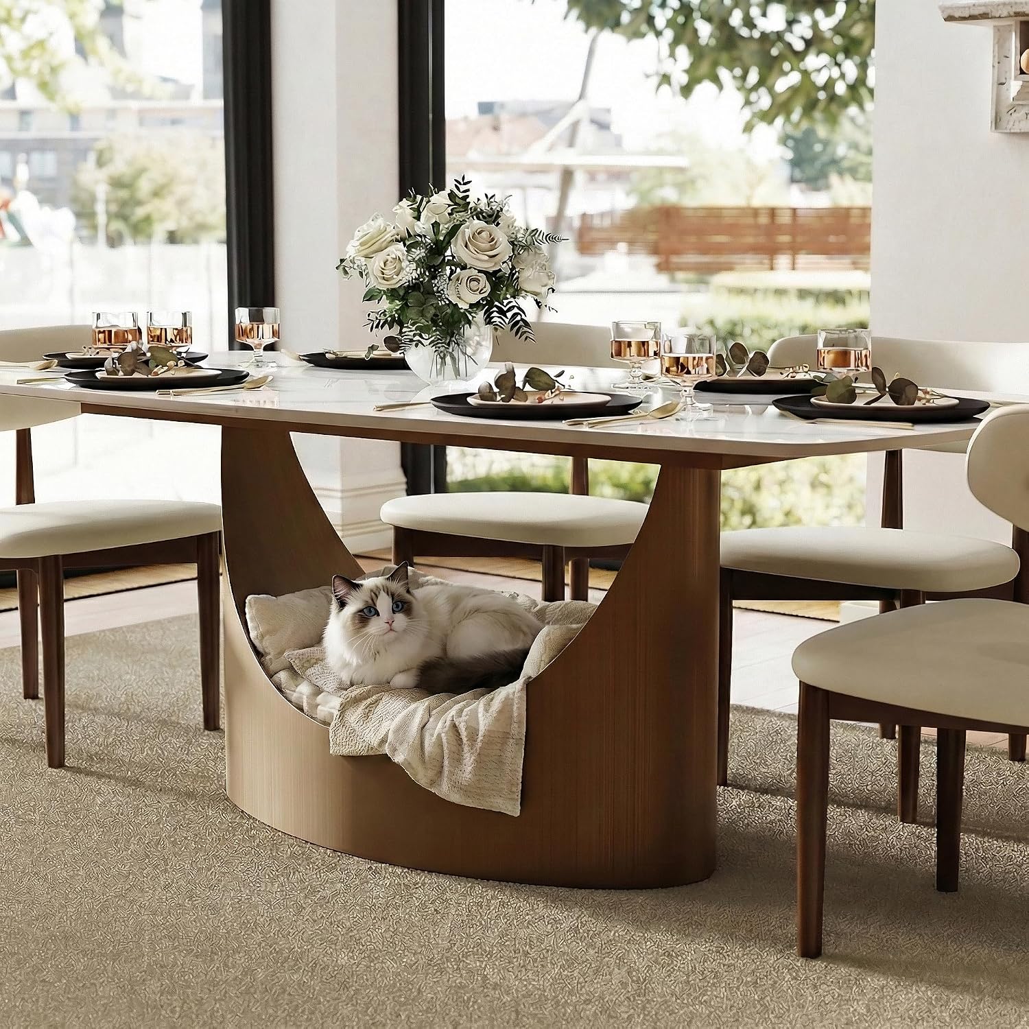 POVISON 63' Modern Dining Table for 4, Glossy White Dining Table, Sintered Stone Dining Tabletop with Bronze Carbon Steel Pedestal Table for Dining Room (Table Only)
