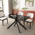 51.2' Black Glass Dining Table, Modern Kitchen Table for 4-6 People, Contemporary Rectangular Dining Room Dinner Tables with Black Glass Top & Black Metal X Legs for Kitchen Apartment