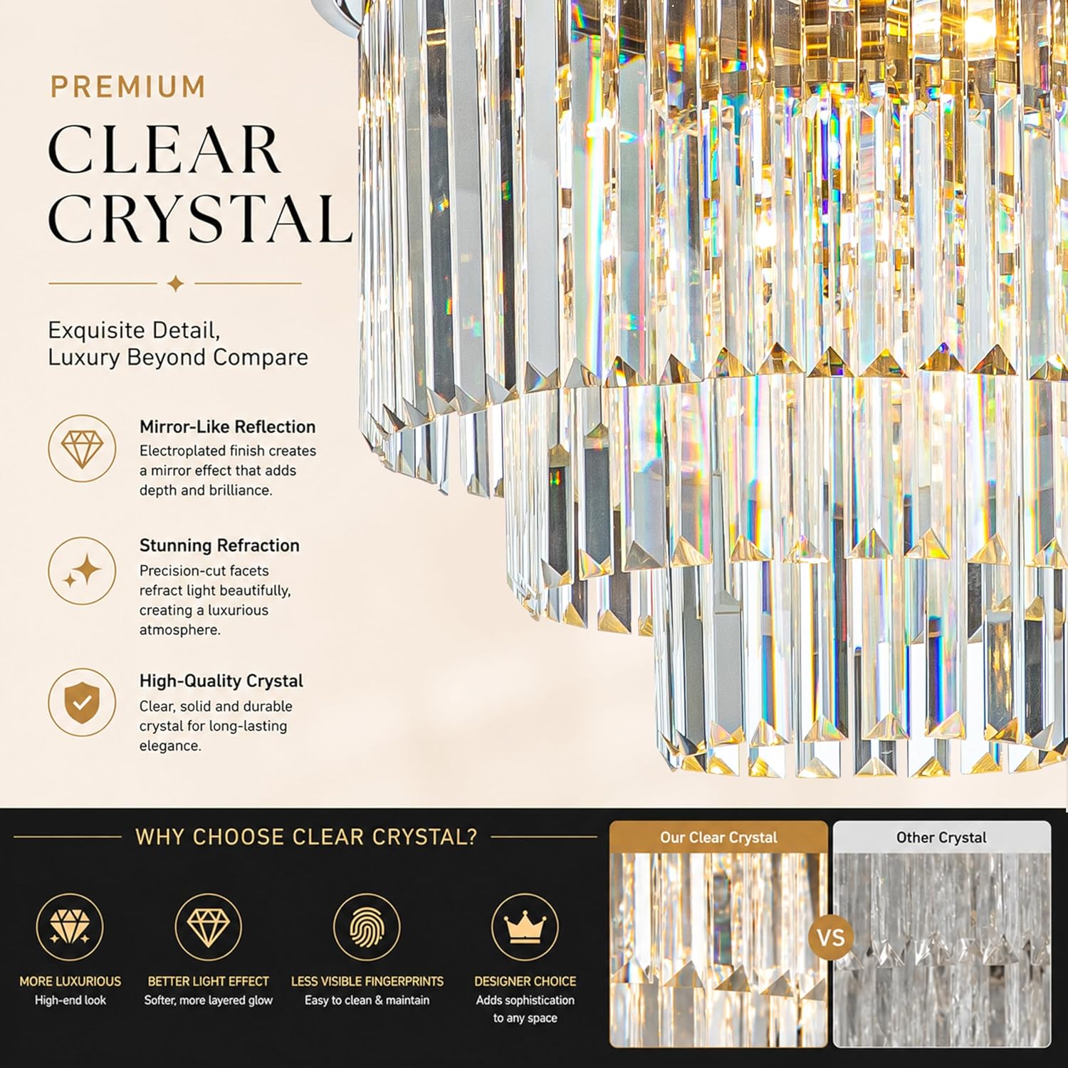 ALOADECOR 6-Light Modern Satin Nickel 3-Tier Round Fringe Crystal Chandelier Chrome Finish Frame Close to Ceiling Dual-Use Light for Dining Room Living Room W 20'