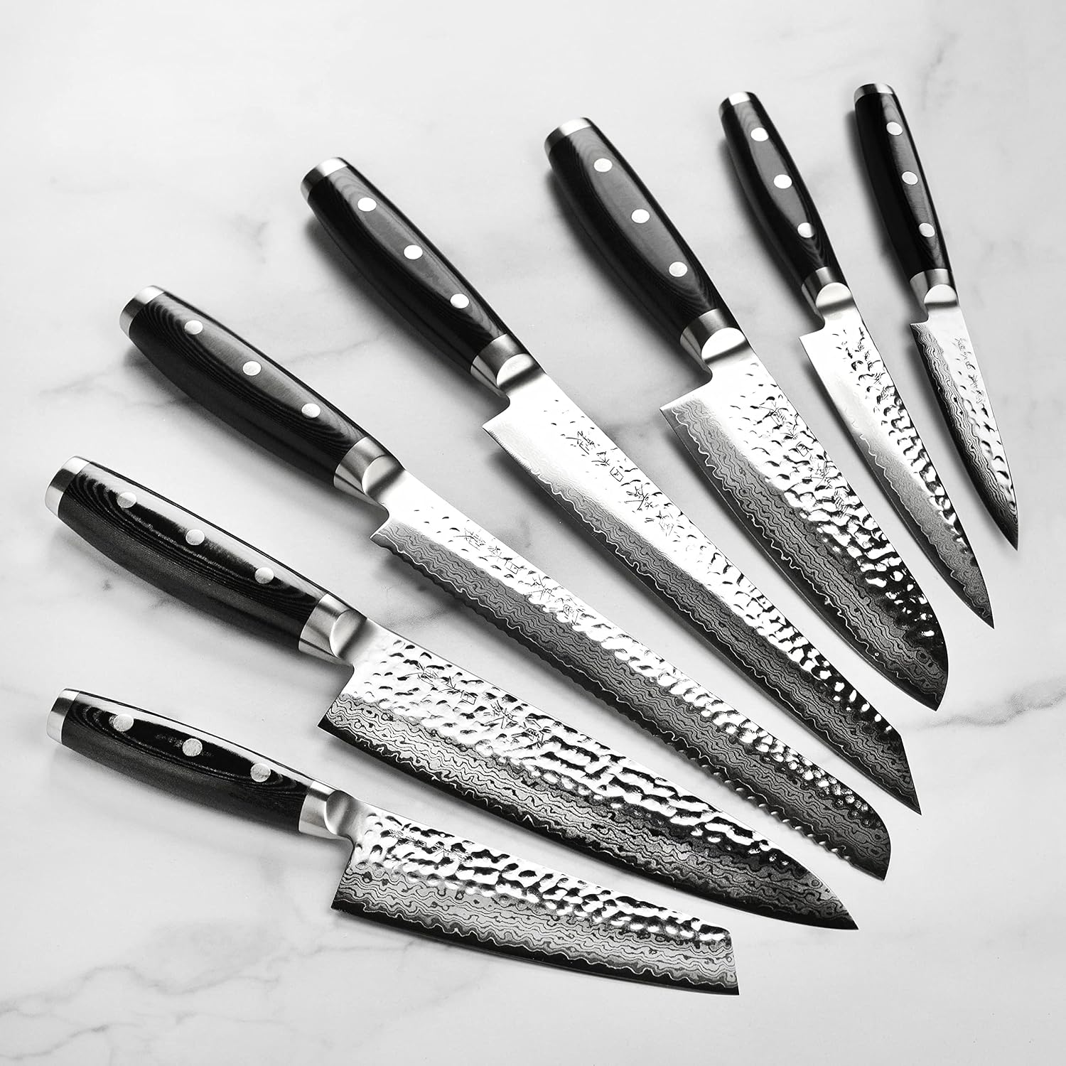Enso Knife Set - Made in Japan - HD Series - VG10 Hammered Damascus Japanese Stainless Steel with Dark Ash Knife Block - 25 Piece