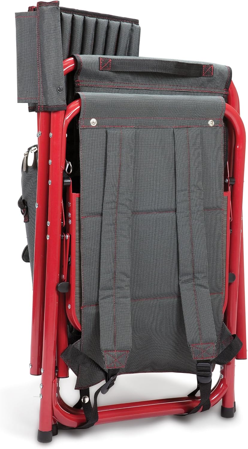 PICNIC TIME Fusion Camping Chair with Side Table and Soft Cooler, Outdoor Foldable Padded Camping Chairs with Cup Holder for Lawn, Beach, & Sports Use for Adults, (Dark Gray Red Accents)