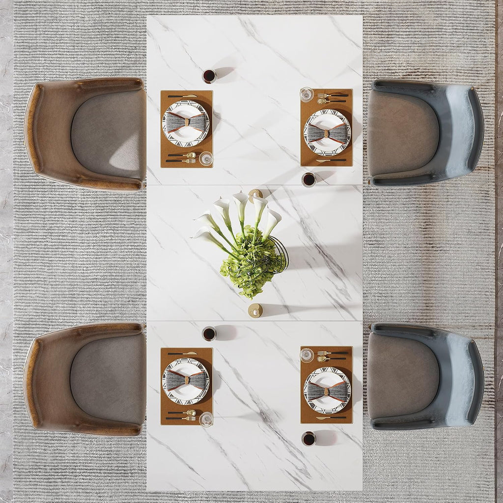 Tribesigns 63-Inch Rectangular Dining Table for 4 to 6, Modern Kitchen Tables with Stylish Metal Trestle Legs, Large Dinner Tables for Dining Room, Only Table (White+Gold)