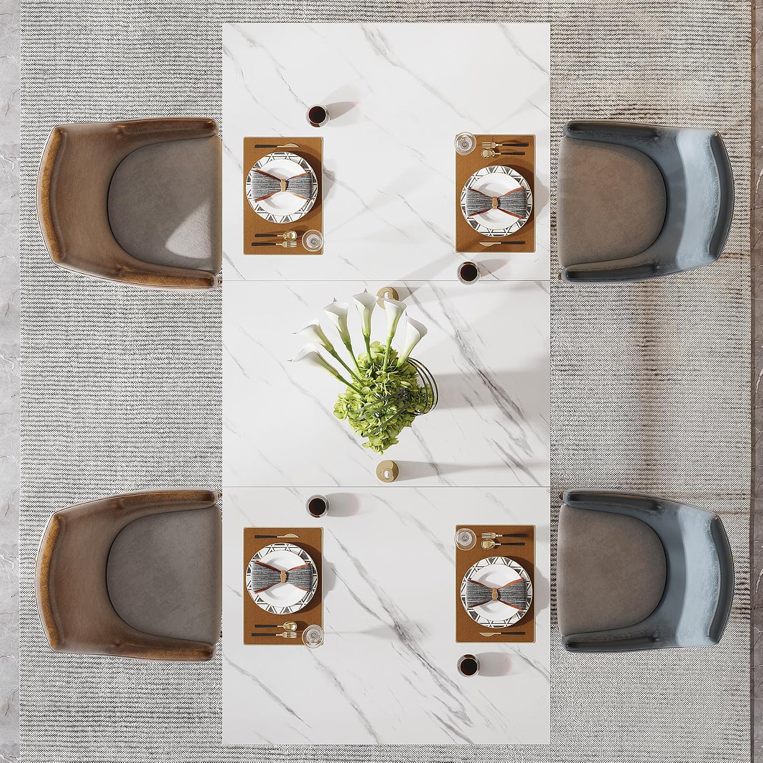 Tribesigns 63-Inch Rectangular Dining Table for 4 to 6, Modern Kitchen Tables with Stylish Metal Trestle Legs, Large Dinner Tables for Dining Room, Only Table (White+Gold)