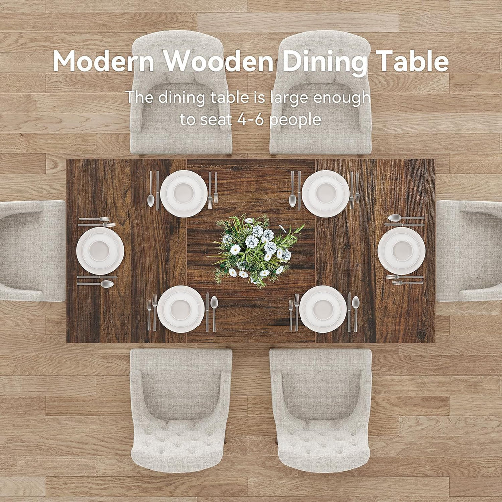 LITTLE TREE Rectangle Dining Table, Modern Kitchen Table Set for 6, Wooden Furniture with Heavy Duty Base, Modern Furniture for Home, Dining Room, Brown & White