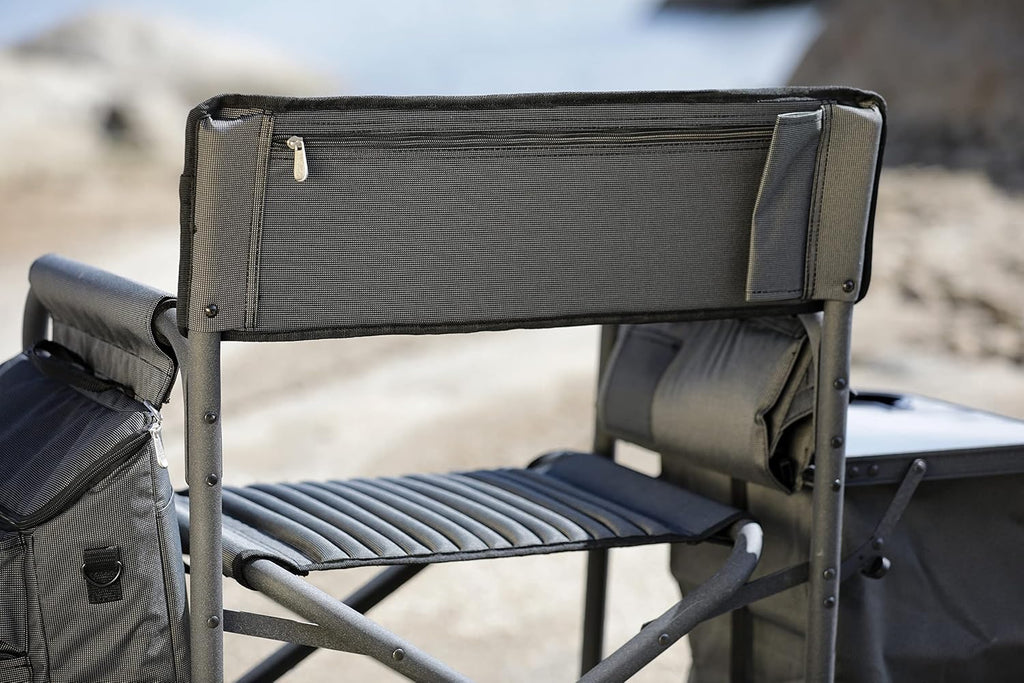 PICNIC TIME Fusion Camping Chair with Side Table and Soft Cooler, Outdoor Foldable Padded Camping Chairs with Cup Holder for Lawn, Beach, & Sports Use for Adults, (Dark Gray Black Accents)