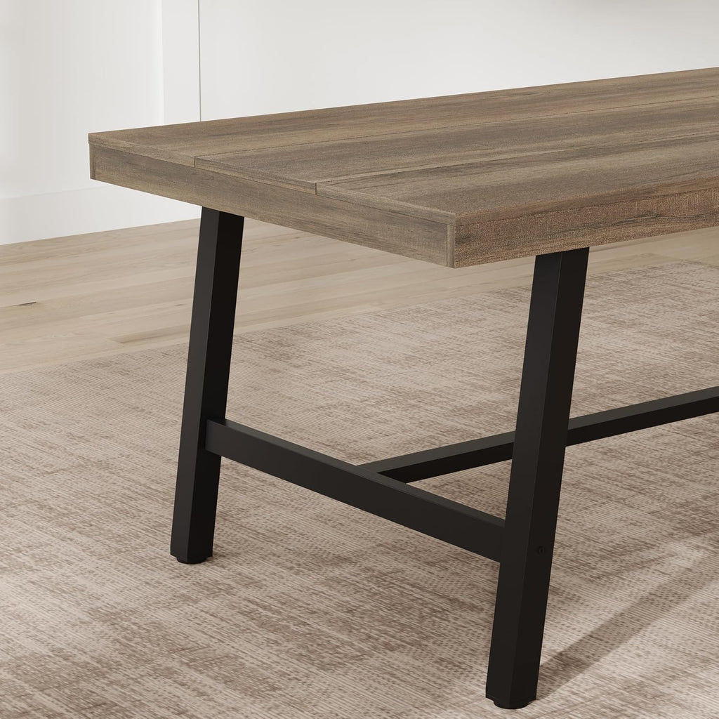 GarveeHome Industrial Dining Table for 6-8 People, 70.87' Long Kitchen Table with Sturdy Metal Frame, Rectangular Counter for Dinner, Kitchen, Dining Room (Rustic Pear, 71' Non-extendable)