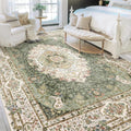 9x12 Area Rugs Washable,Green Rug for Living Room Bedroom Dining Room,Large Boho Vintage Bohemian Distressed Carpet Non Slip,Floral