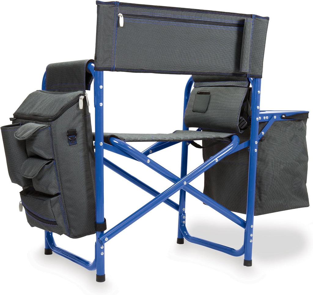 PICNIC TIME Fusion Camping Chair with Side Table and Soft Cooler, Outdoor Foldable Padded Camping Chairs with Cup Holder for Lawn, Beach, & Sports Use for Adults, (Dark Gray Blue Accents)