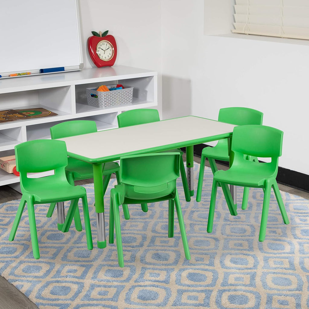 EMMA + OLIVER 23.625' W x 47.25' L Green Plastic Activity Table Set-6 Chairs