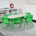 EMMA + OLIVER 23.625' W x 47.25' L Green Plastic Activity Table Set-6 Chairs