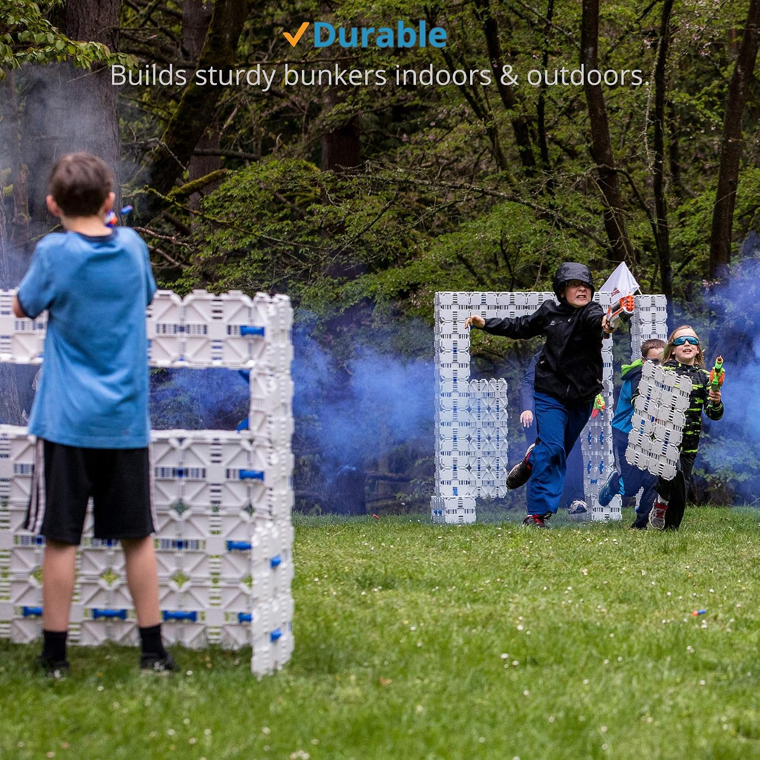 4 Pack - Kids Fort Building Kit - Creative Nerf War Playset - Build Nerf Bunker & Nerf Targets - Durable Nerf War Obstacles for Nerf Battles & Laser Tag