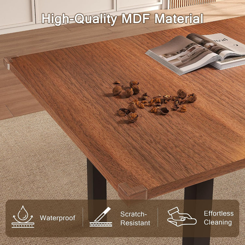 Einhomn Extendable Dining Table for 4-6, 63' Modern Kitchen Table, Farmhouse Dining Room Tables for Dining, Kitchen, Office, Living Room, Rectangular Wooden Tables, Space Saving (Walnut)