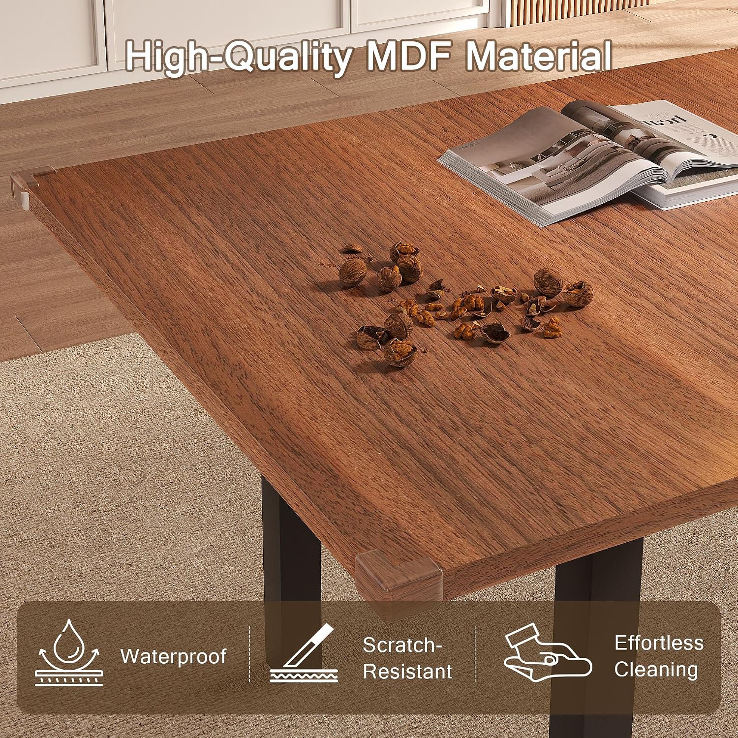 Einhomn Extendable Dining Table for 4-6, 63' Modern Kitchen Table, Farmhouse Dining Room Tables for Dining, Kitchen, Office, Living Room, Rectangular Wooden Tables, Space Saving (Walnut)