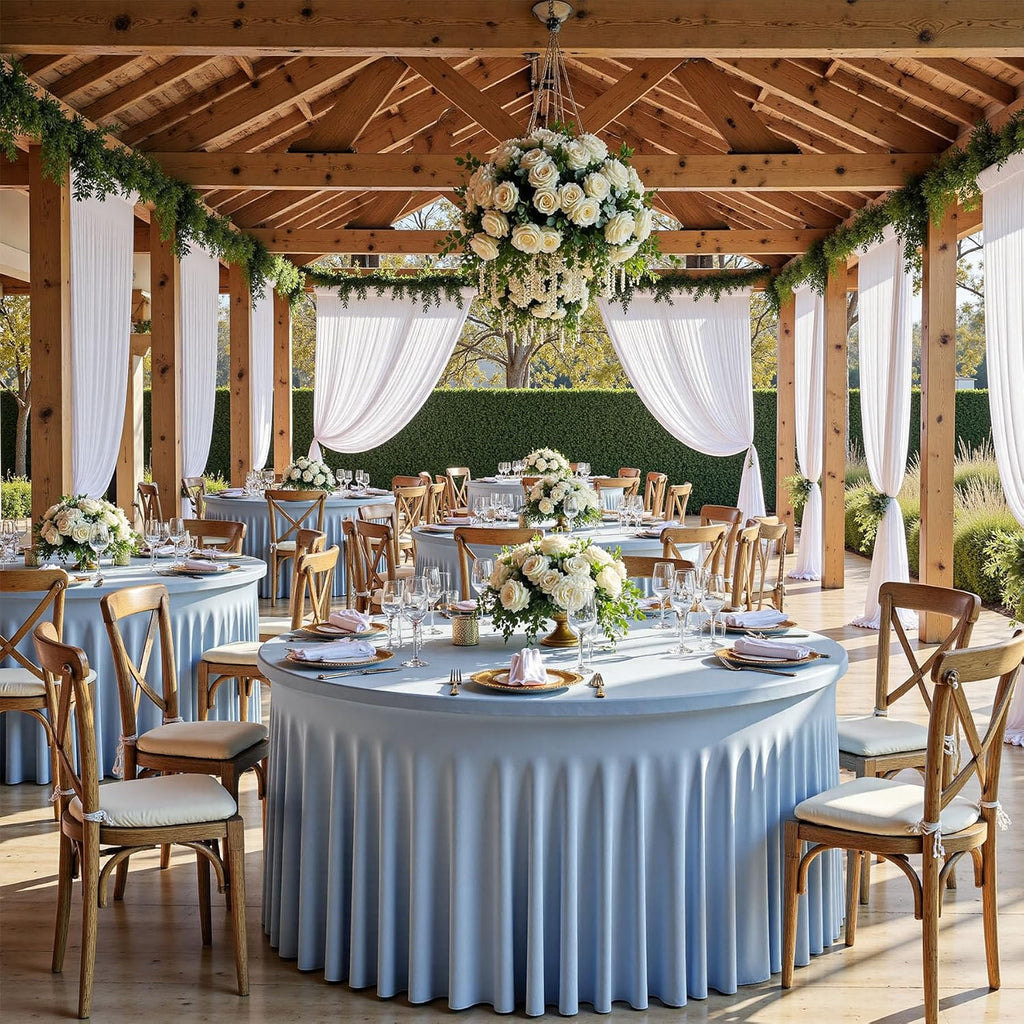 6 Pack Dusty Blue Spandex Round Tablecloths for 60 inch Table, Wrinkle Free Stretchy 120inch Fitted 5FT Round Table Cover Cloths with Skirt for Wedding Party Dining Banquet
