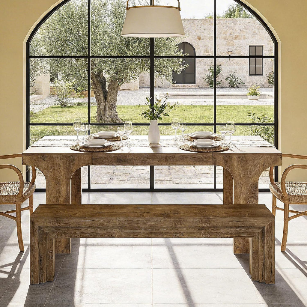 Tribesigns Large Dining Table for 6-8 People, 70.9' Long Wooden Kitchen Dinner Table Farmhouse Modern Style with Arch Design Legs, Rectangle Wooden Dinner Table for Dining Room, Natural