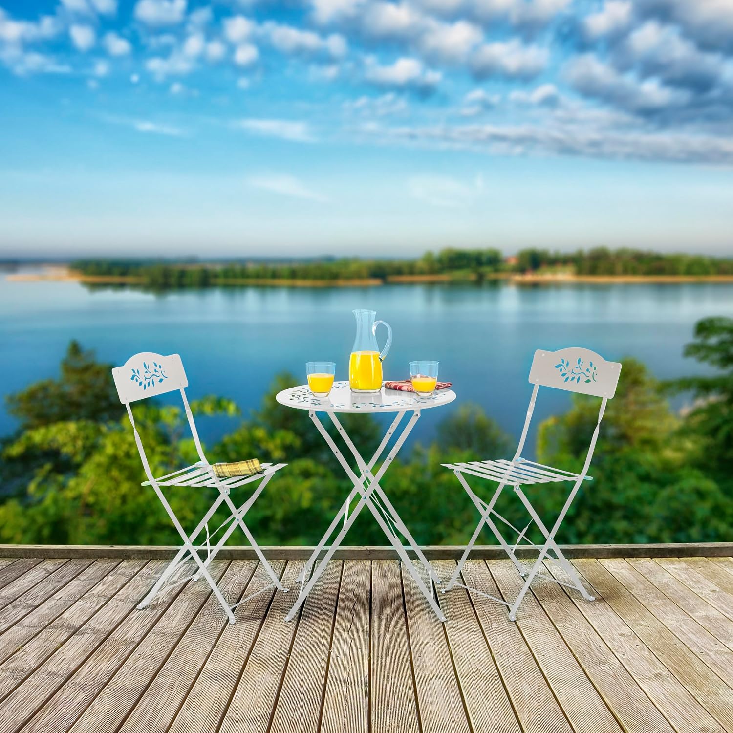 Alpine Corporation Indoor/Outdoor 3-Piece Bistro Set Folding Table and Chairs Patio Seating, White