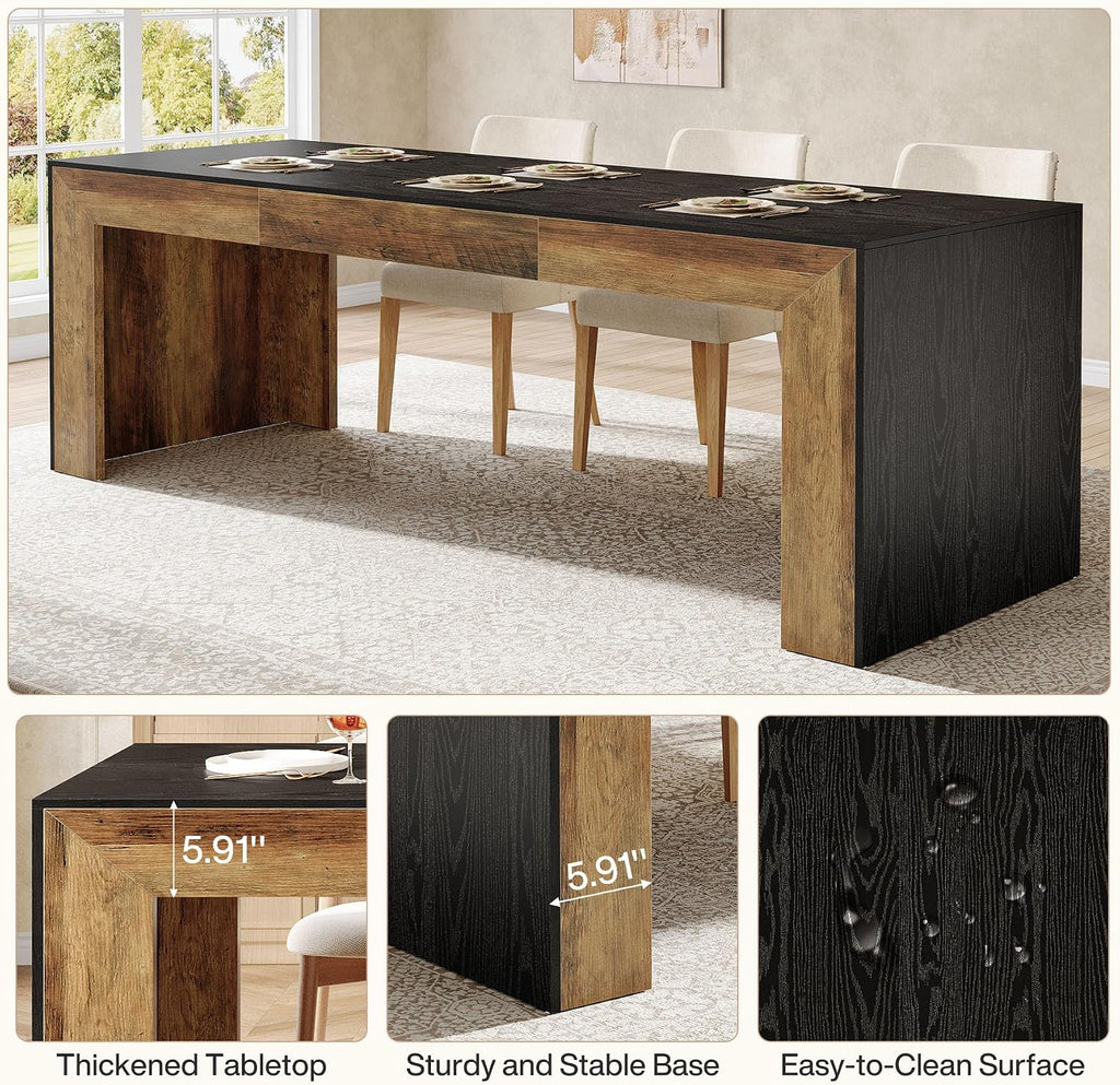 Tribesigns Extra Long Dining Table for 6-8 People, 78.7-Inch Rectangular Kitchen Table with Wooden Tabletop and Legs for Kitchen, Dining Room, Living Room, Heavy Duty, Black+Brown