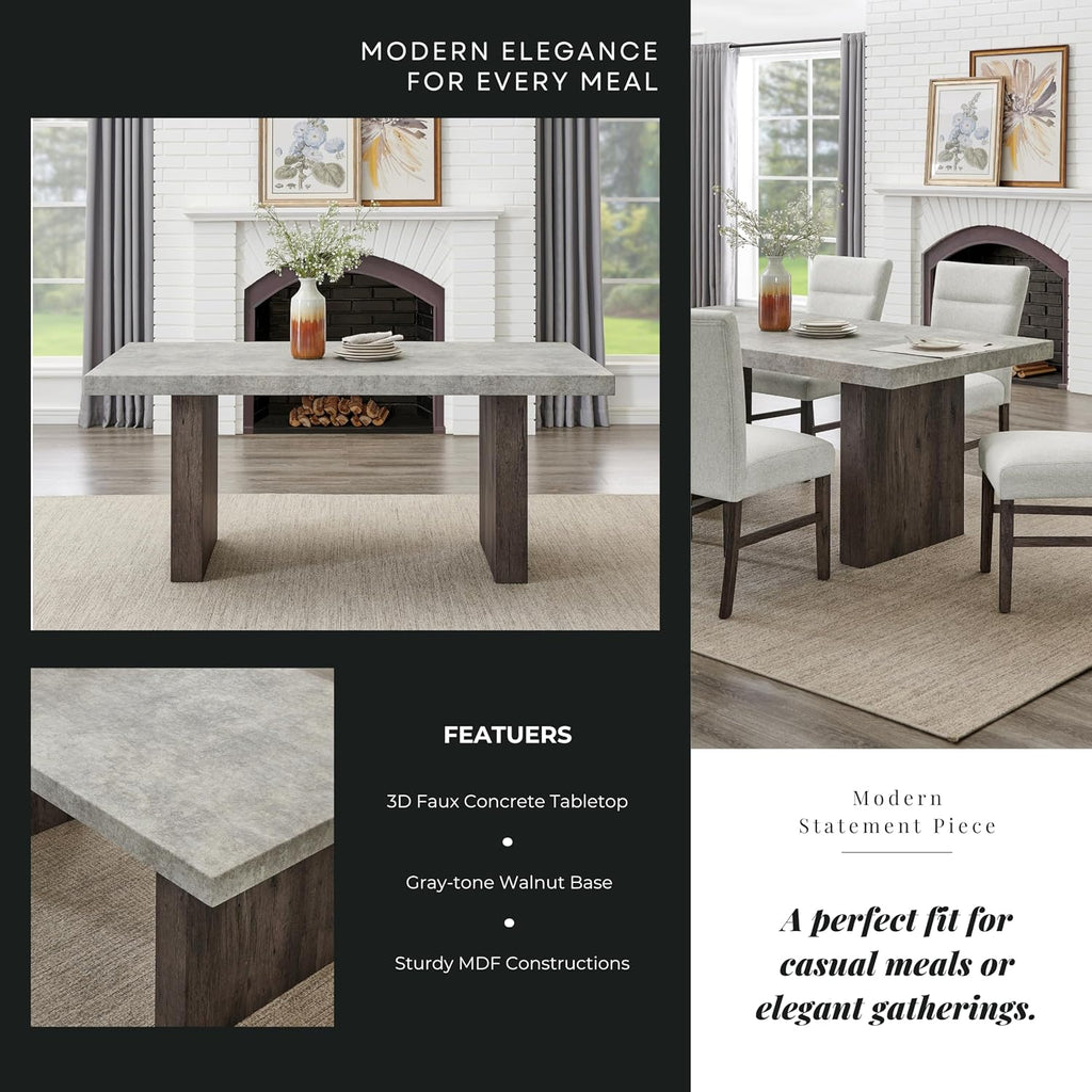 Roundhill Furniture Sorlen Modern 72' Dining Table with 3D Faux Concrete Top