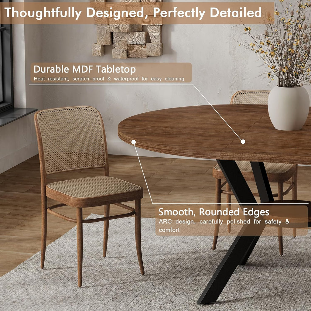 42'-58' Extendable Round Dining Table for 4-6, Kitchen Oval Table with Hidden Leaves & Storage Shelf, Space Saving Modern Design with Sturdy Metal Legs for Kitchen, Dining Room & Small Apartments