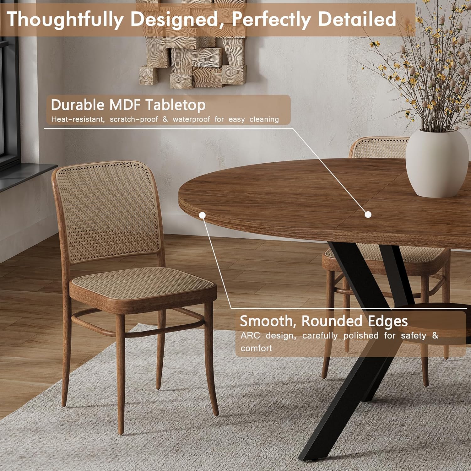 42'-58' Extendable Round Dining Table for 4-6, Kitchen Oval Table with Hidden Leaves & Storage Shelf, Space Saving Modern Design with Sturdy Metal Legs for Kitchen, Dining Room & Small Apartments