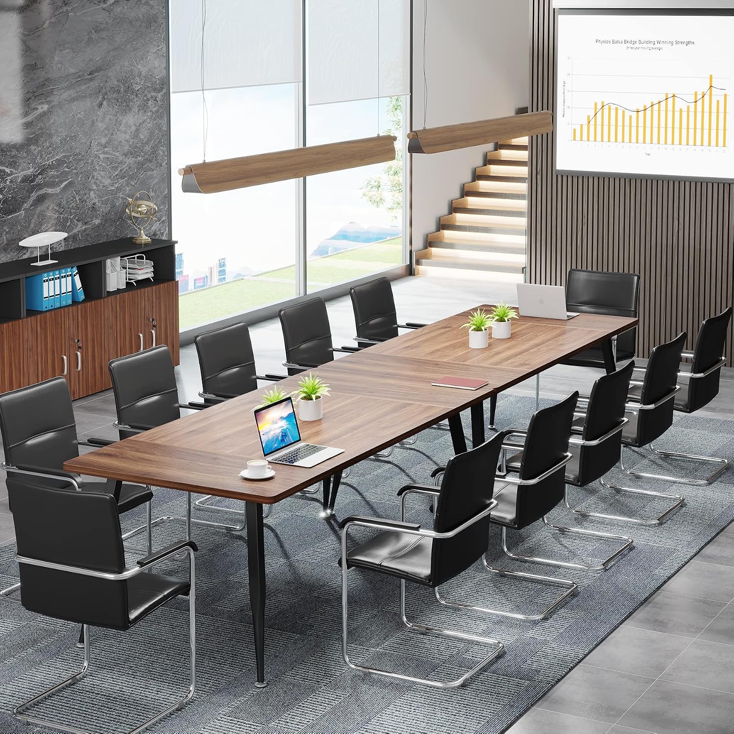 Tribesigns 6FT Conference Table, Rectangular Meeting Room Tables, Modern Industrial Seminar Table Boardroom Desk with Metal Legs for Office, 70.8'' L x 31.5'' W x 29.5'' H (Brown and Black)