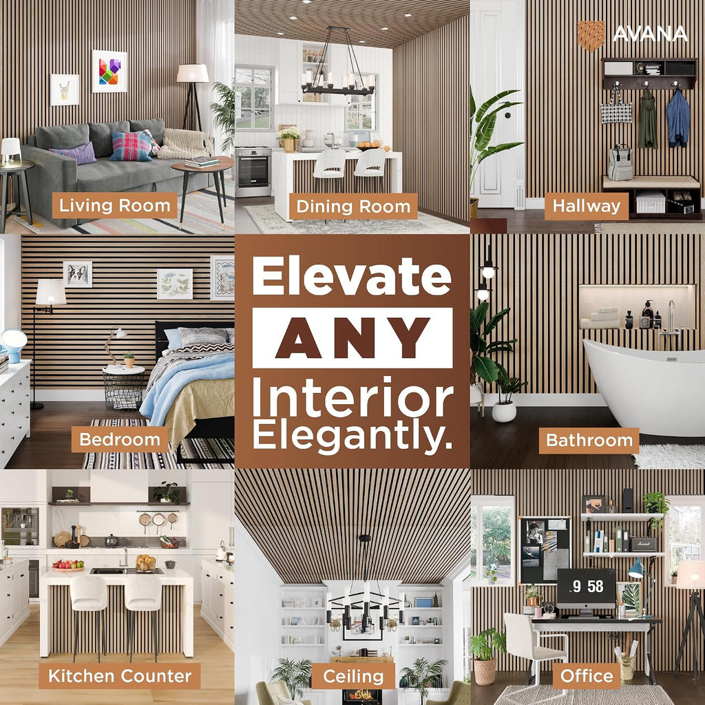 Avana Acoustic Wood Wall Panels – 93.2x11.25 Inch Panels – Fits 94x12 Layout – White Oak Acoustic Panels 2 PCs – Wall Panels for Interior Wall Decor for Homes, Offices – Durable Wood Panels for Wall