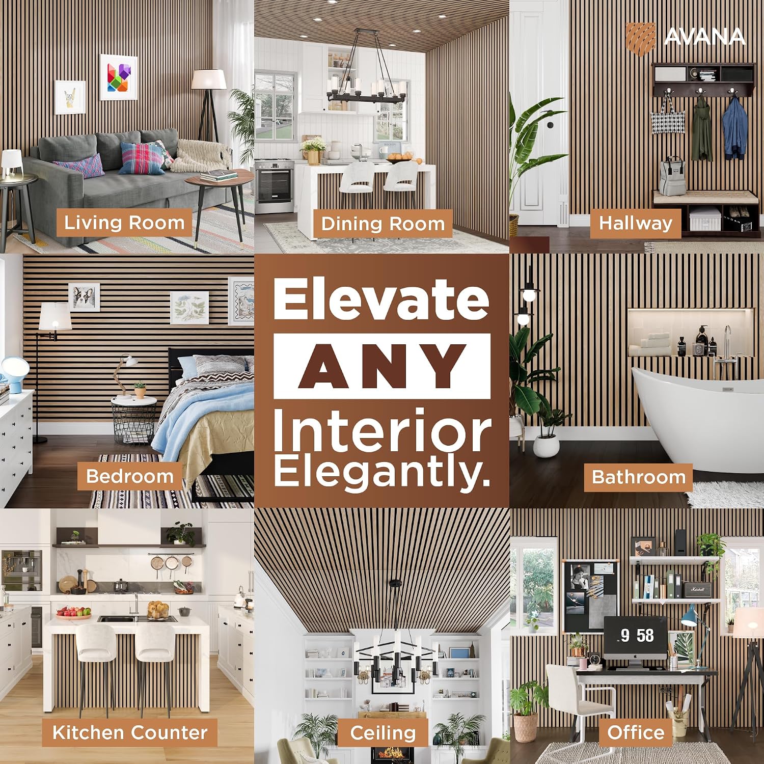 Avana Acoustic Wood Wall Panels – 93.2x11.25 Inch Panels – Fits 94x12 Layout – White Oak Acoustic Panels 2 PCs – Wall Panels for Interior Wall Decor for Homes, Offices – Durable Wood Panels for Wall