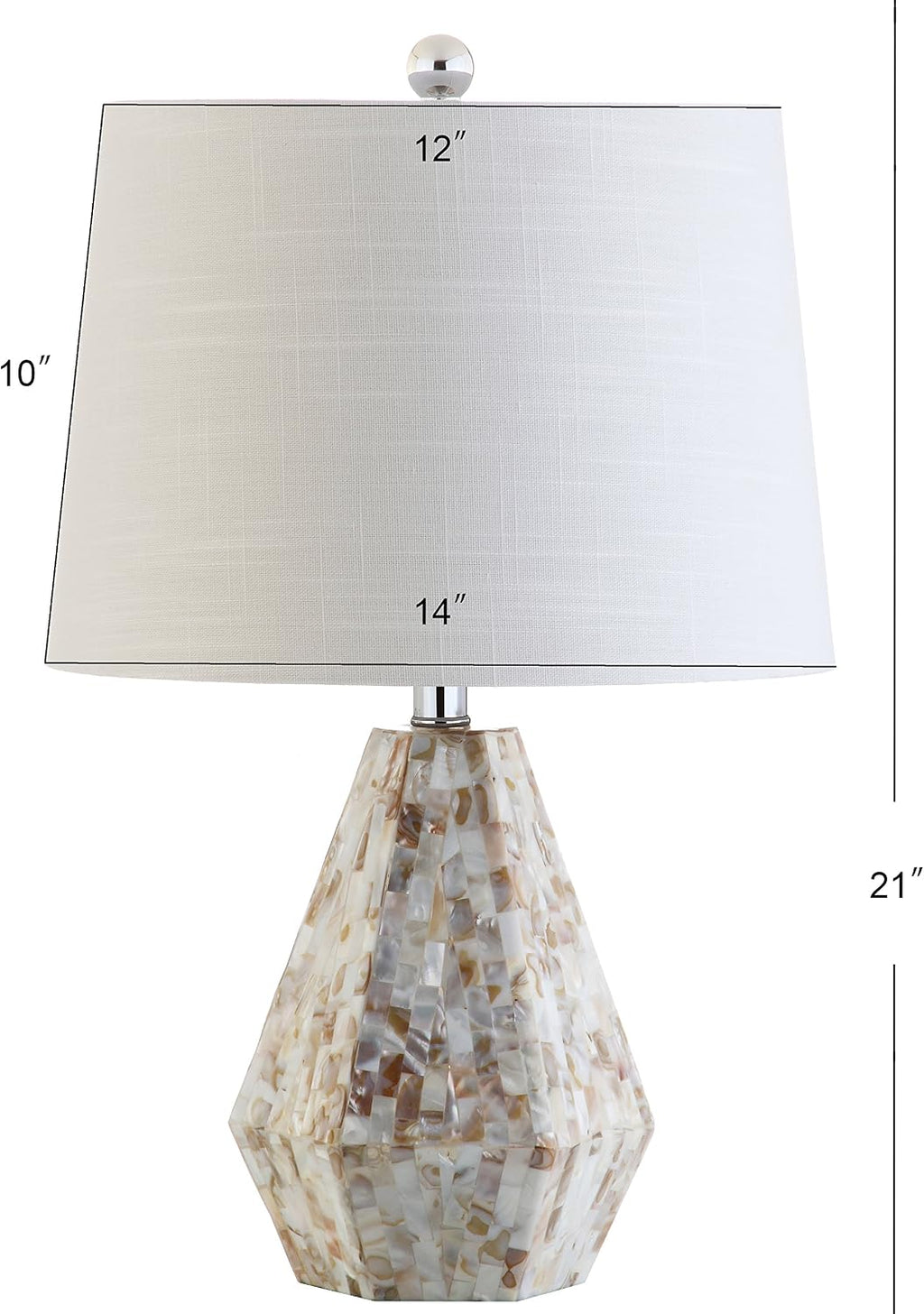 JONATHAN Y 21' Natural Ivory Seashell Mosaic Table Lamp Set of 2, Coastal Geometric Resin Bedside Lamps for Living Room Bedroom, White Linen Drum Shade, LED Bulbs Included JYL4004A-SET2