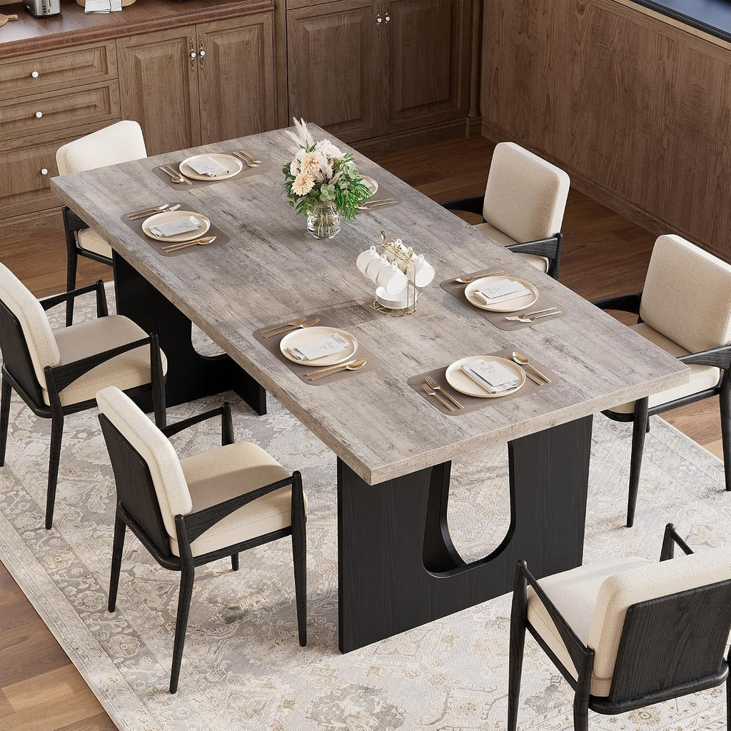 71' Long Dining Table for 6-10 People - Farmhouse Kitchen Table with Extra Thick Tabletop & Heavy-Duty Metal Legs, Sturdy Rectangular Table for Dining Room, Conference Room, Office, Grey + Black
