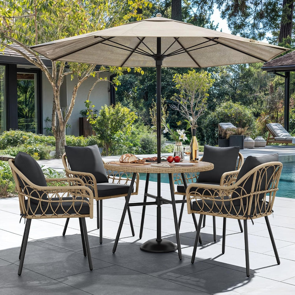 YITAHOME 36.6'' Outdoor Patio Dining Table Round for 4 with Adjustable Levelers, Outdoor Tables with 2.2' Umbrella Hole, All-Weather Bistro Table with Metal Frame, Patio Table for Garden Deck
