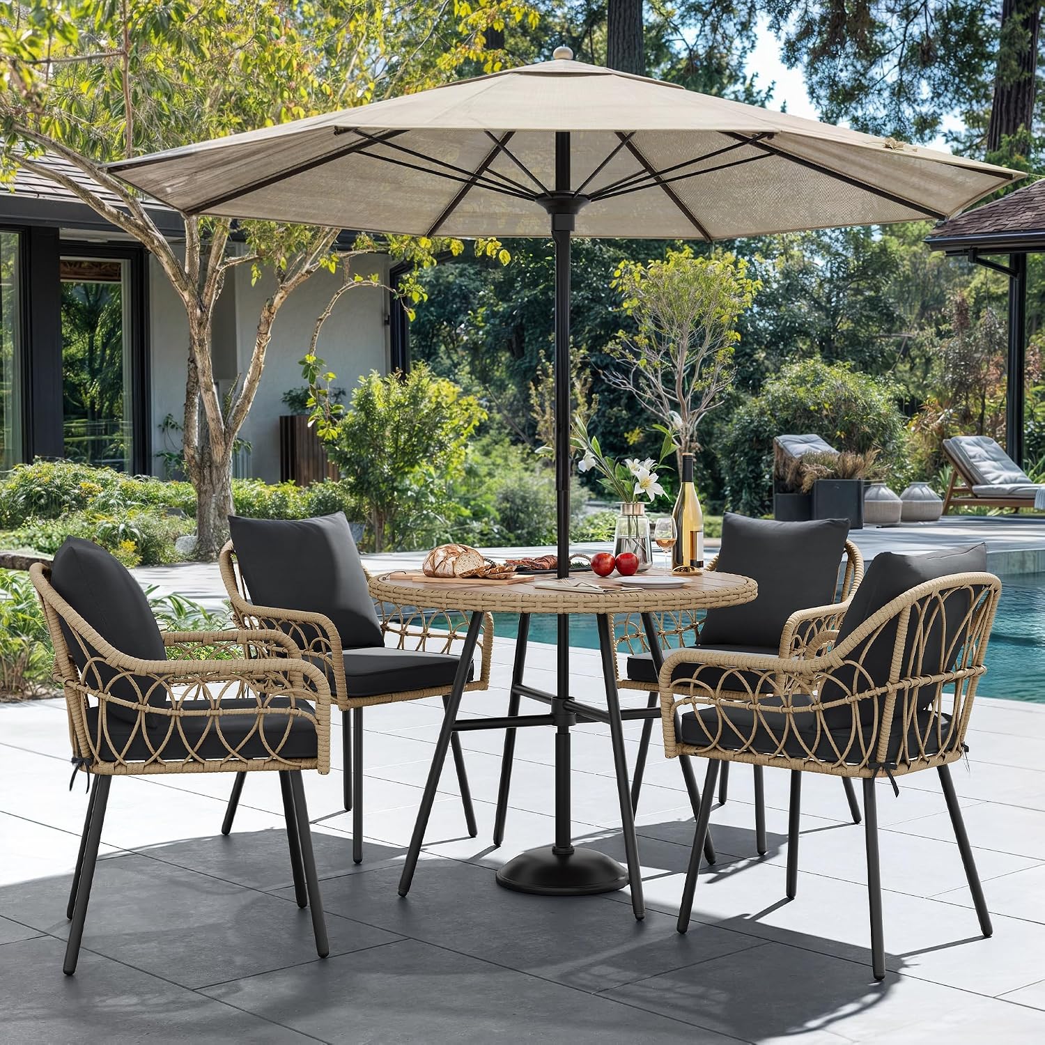 YITAHOME 36.6'' Outdoor Patio Dining Table Round for 4 with Adjustable Levelers, Outdoor Tables with 2.2' Umbrella Hole, All-Weather Bistro Table with Metal Frame, Patio Table for Garden Deck